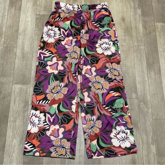 RACHEL Rachel Roy Colorful Floral Artsy Wide Leg High Rise Boho Pants - Picture 1 of 7
